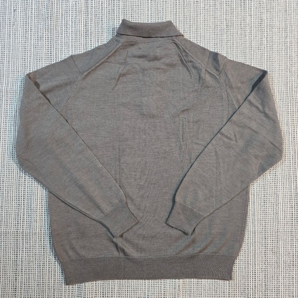 Marks & Spencer Mens Taupe Gray Merino Wool Extra Fine Collared Henley Sweater L — image 2 of 8